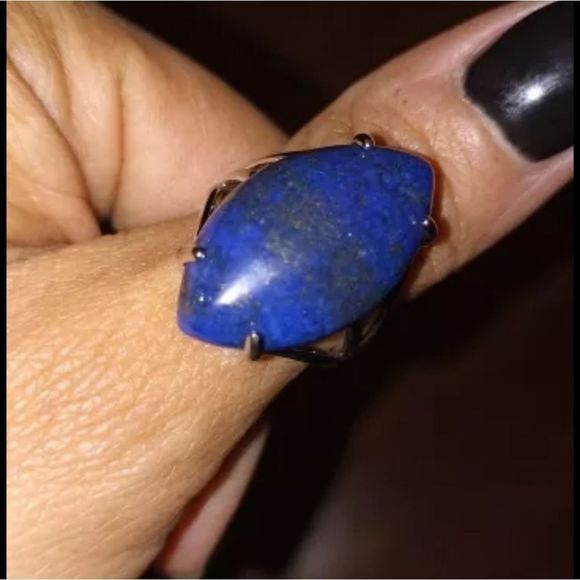 Silver titanium genuine lapis Lazuli stone adjustable boho ring new - Picture 5 of 7